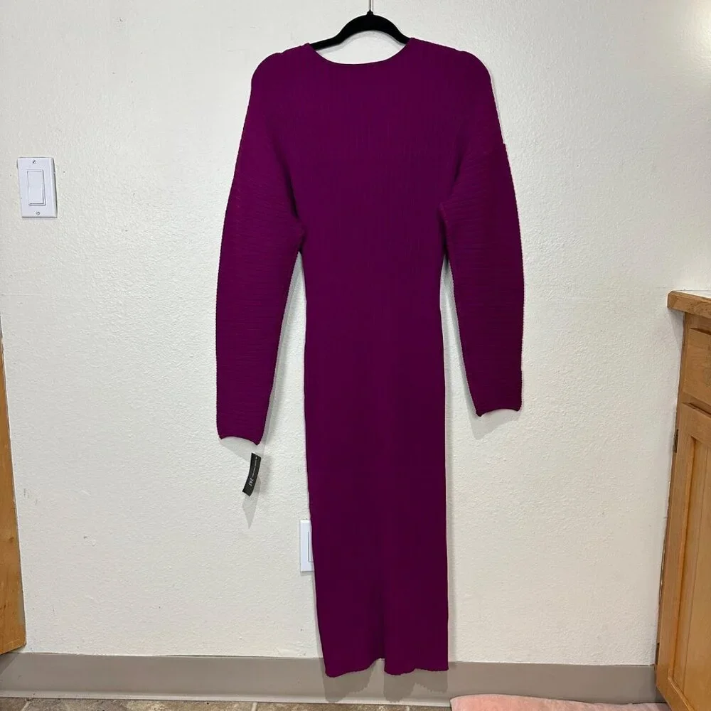 INC International Concepts Size Medium Autumn Berry Dolman Sleeve Ribbed Dress - Picture 5 of 12